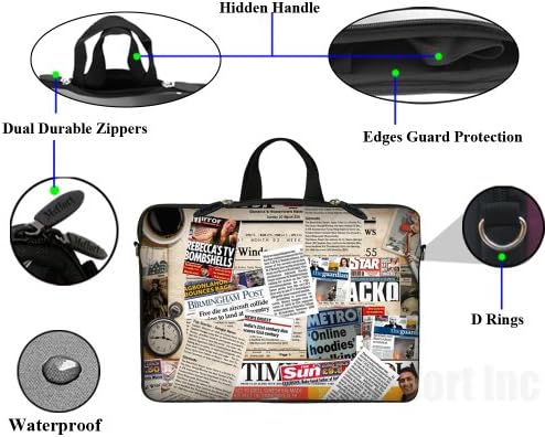 Meffort Inc 17 17.3 inç Neopren dizüstü bilgisayar kılıfı Çanta Taşıma Çantası ile Gizli Kolu ve Ayarlanabilir Omuz Askısı-Gazete