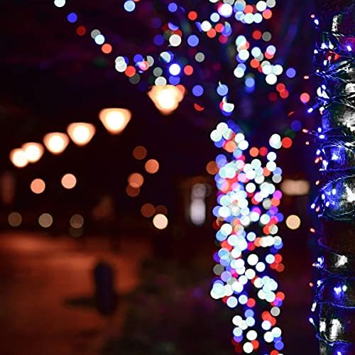 FUNPENY 300 LED Kapalı Dize ışıkları, Cadılar Bayramı Şükran Noel Bahçe Dekorasyonu, İç ve Dış Dekorasyon (Mavi, Kırmızı ve Beyaz)için