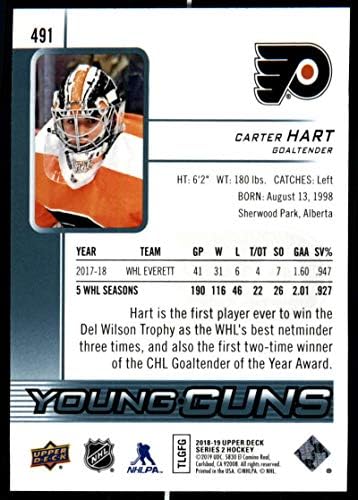 2018-19 Üst Güverte Hokeyi Serisi İki 491 Carter Hart RC Çaylak Kartı Philadelphia Flyers