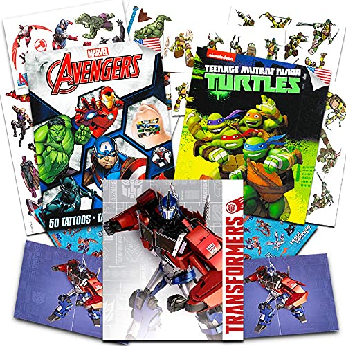 Erkek Çocuklar için Süper Kahraman Geçici Dövmeler Parti Paketi-Transformers, Marvel Avengers ve Teenage Mutant Ninja Turtles