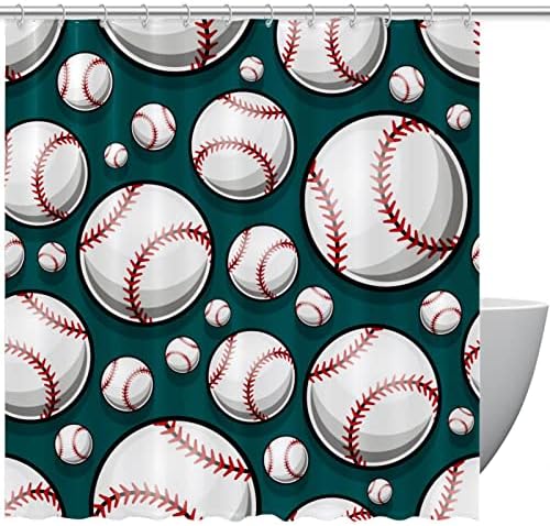 Lilibeely Su Geçirmez Yıkanabilir Polyester Kumaş Dekor Set 12 Hooks Yüzükler Duş Perdeleri için Konuk Banyo Beyzbol Softbol