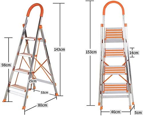 YUE12J 4 Adımlar Paslanmaz Çelik Merdiven Kaymaz Renk Şerit Pedalı Katlanabilir Kapalı Balıksırtı Merdiven ile Kaymaz Adımlar