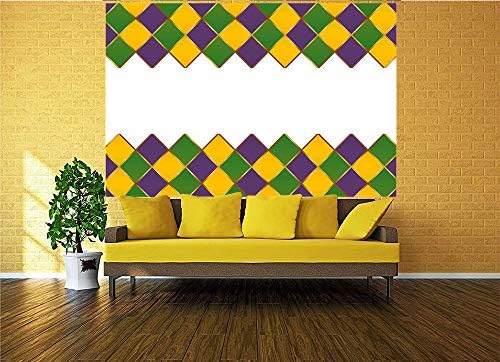 96x69 inç duvar resmi, Karnaval Renkli ızgara Tasarımı Elmas Çizgi Desen Retro Çerçeve Dekoratif Kabuğu ve Sopa Kendinden Yapışkanlı