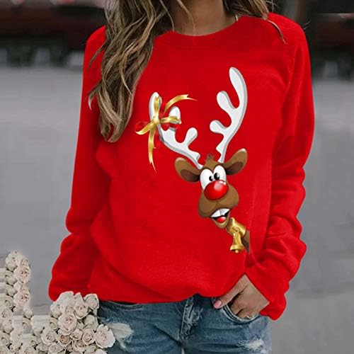 AODONG Noel Gömlek Kadınlar ıçin, Bayan Moda Crewneck Noel Moose Uzun Kollu Kazak Tunik Tişörtü Tops
