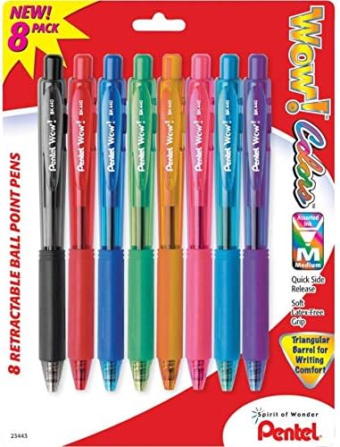 Pentel VAY canına! Renkler Geri Çekilebilir Tükenmez Kalemler, Orta Çizgi, Çeşitli Mürekkep Renkleri, 8 Paket (BK440BP8M)