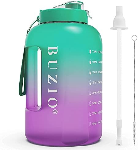 BUZİO Vakum Yalıtımlı Paslanmaz Çelik Su Şişesi 64 oz ile Bir Galon Motivasyon Zaman İşaretleyici Su Şişesi, BPA Ücretsiz Seyahat