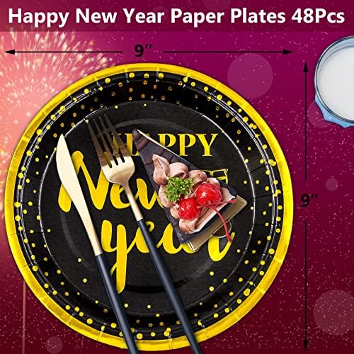 Yeni Yılınız Kutlu Olsun Kağıt Tabaklar Yeni Yıl Arifesi Parti Malzemeleri 9 İnç 48 Paket