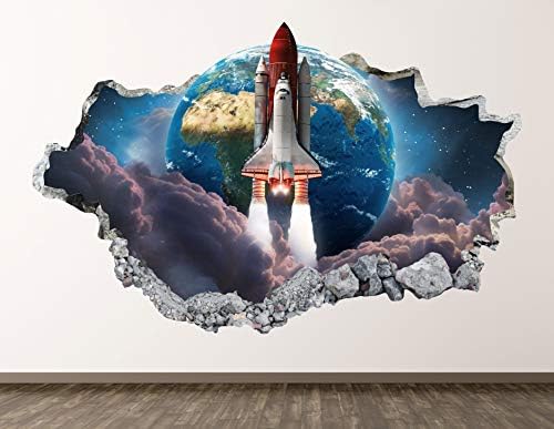 Uzay Mekiği Duvar Çıkartması Art Decor 3D Smashed Lansmanı Sticker Poster Çocuk Odası Duvar Özel Hediye BL565 (50 w x 30H)