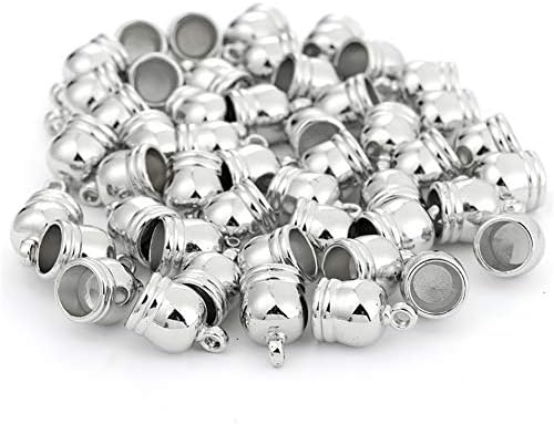 UUYYEO 150 Adet Metal Uç Kapakları Deri Kordon Uçları Kapaklar Tutkal Püskül Kapaklar Klipsler Takı Yapımı için Gümüş