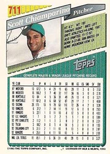 1993 Topps Altın Beyzbol 711 Scott Chiamparino Florida Marlins Topps Şirketinden Resmi MLB Ticaret Kartı