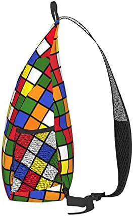 Fftian Sling Sırt Çantası, Renkli Küp Izgara Crossbody Omuz Göğüs Çanta Seyahat Yürüyüş İçin Rahat Sırt Çantası
