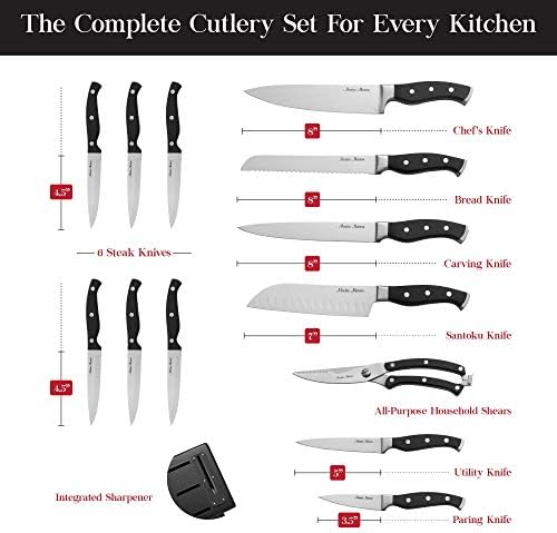 Master Maison 15 Parçalı Premium Mutfak Bıçağı Seti, Ahşap Saklama Bloğu / Alman Paslanmaz Çelik Bıçak Bloğu, 6 Biftek Bıçağı,