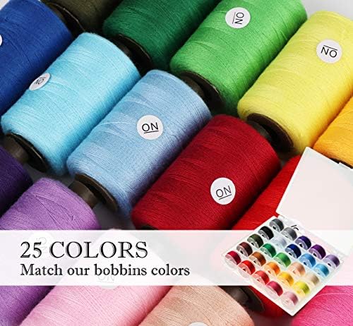 Polyester Dikiş Ipliği Kiti-25 Renkler Biriktirme Konu ile İğne, Yüksük, Geçirici, 800yd Her Serger Dikiş Makinesi Konu için