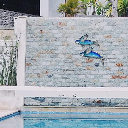 LiffyGift Metal Balık Duvar Sanatı Balık Dekor Kıyı Duvar Heykeller Plaj Tema Duvar Dekorasyon için Kapalı Açık Banyo Yatak Odası