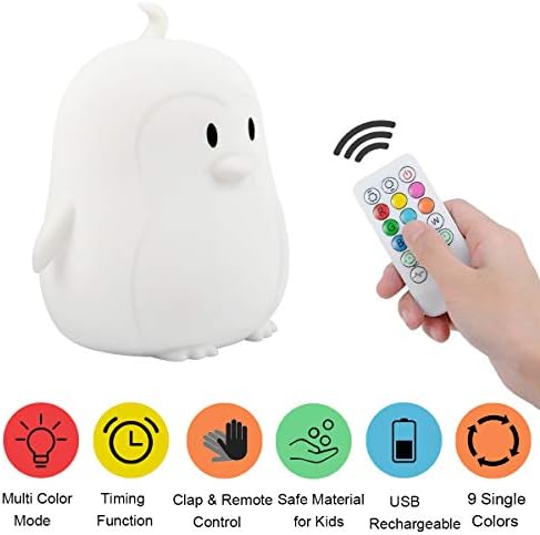 Yuede Çocuk Gece Lambası (Silikon ışık) USB Şarj Edilebilir Penguen Gece Işıkları, Bebek/Çocuk/Yetişkin Yatak Odası için Dokunmatik