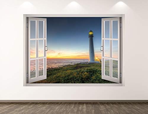 Batı Dağ Deniz Feneri Duvar Çıkartması Sanat Dekor 3D Pencere Okyanus Sticker Duvar Çocuk Odası Özel Hediye BL146 (70 W x 50