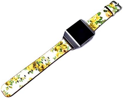 Çiçek FL-1 Sarı Güller Band Fitbit İyonik Smartwatch ile Uyumlu Zarif Yumuşak Deri Kayış Bilezik (2 . Gümüş Renk Toka Adaptörleri)