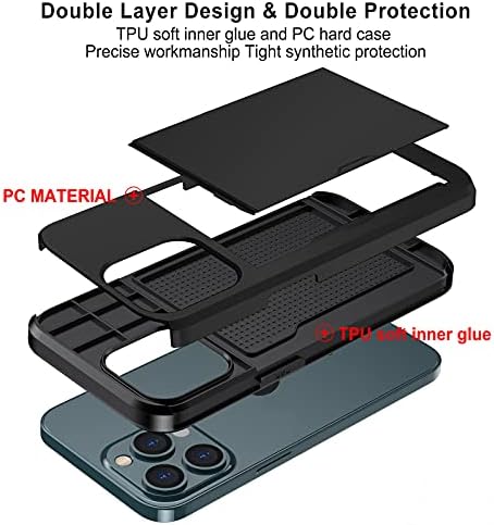 ATRAING ile Uyumlu iPhone 13 Pro Max Kılıf Cüzdan kart tutucu Darbeye Sert PC TPU Telefon kılıfı Taşınabilir Slayt Kapak koruyucu