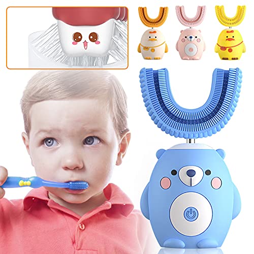 U Şekilli Elektrikli Diş Fırçası Çocuklar için 2-14, Sevimli Çocuk Diş Autobrush, Yumuşak Fırça Kafası 360° Oral Temizlik, bebek