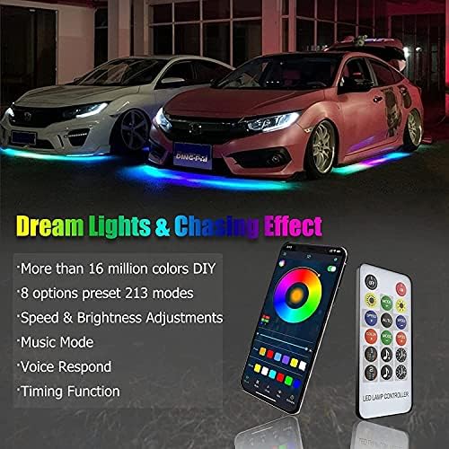 Qeeqq Araba Underglow ışıkları, 4 ADET Gövde Altı Neon Accent ışık kiti RGB Neon ışıkları su Geçirmez APP Kontrolü ile Müzik