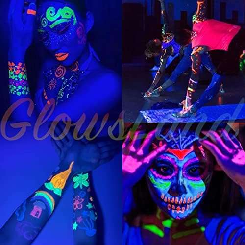 UV Blacklight Reaktif Yüz ve Vücut Boyası, Neon Makyaj Seti Siyah ışık Altında Kızdırma Boyama Su Bazlı Neon Pigment Floresan