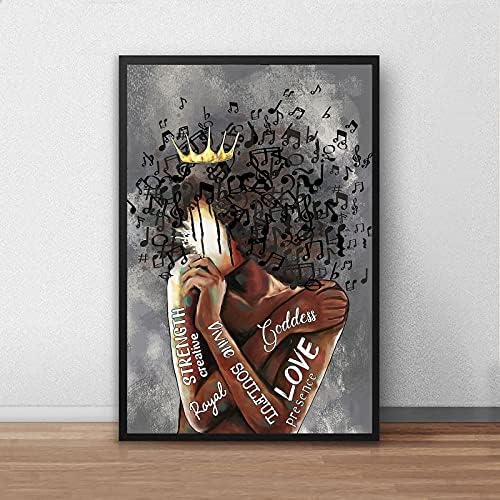 Afrika Amerikan Duvar Sanatı Siyah Kadın Tuval Poster Siyah Kraliçe Kadın Müzik Notlar Siyah Sanat Tuval Boyama Afrika Kadın