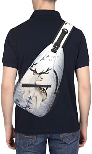 Tek kollu çanta Çapraz Göğüs Sırt Çantası FunQAQ Hafif omuz sırt çantası Ayarlanabilir Dolgu Kayışı ve Suluboya Geyik Kuşlar