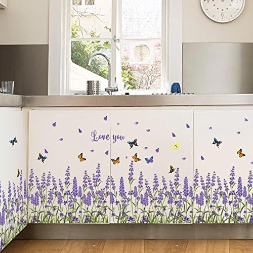 Mr. S Dükkanı Lavanta Süpürgelik ve Kelebek Yaratıcı DIY Çiçek Duvar Sticker Giriş Mutfak Banyo Yatak Odası Oturma Odası Duvar