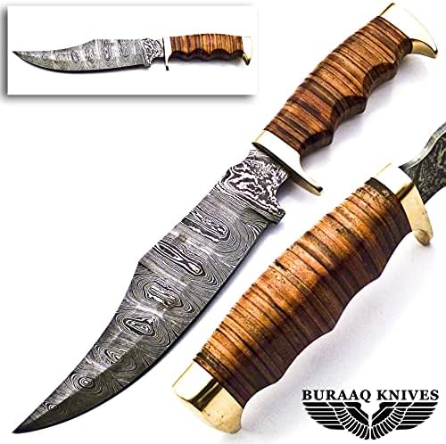 Buraaq Bıçaklar Şam Çelik Bıçak bıçak sapı Kabataslak Deri Pirinç Guard İle Güzel Bir Çalışma Avcılık Bıçaklar