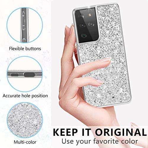 S21 Ultra 5G Kılıf Glitter Sparkle Bling Parlak Kılıf ile Uyumlu Samsung Galaxy S21 Ultra telefon kılıfı için Kadın Silikon Darbeye