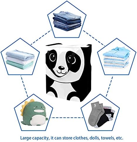 Gülümseyen Panda Çamaşır Sepeti Büyük Bez Organizatör Çanta Sepeti Katlanabilir Çamaşır Sepeti Kolları ile