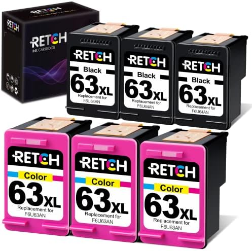 RETCH Yeniden Üretilmiş Mürekkep Kartuşu HP yedek malzemesi 63 Mürekkep 63XL ile Uyumlu OfficeJet 3830 5255 5258 Envy 4520 4512