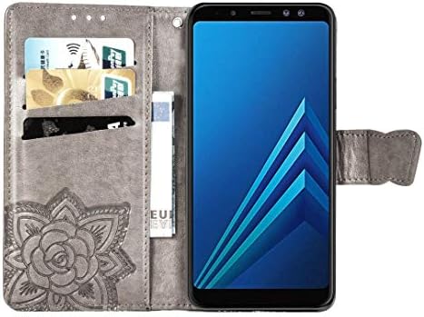 Samsung Galaxy A8 2018 Kılıf, SATURCASE Kelebek Kabartma PU Deri Flip Mıknatıs Cüzdan Standı Kart Yuvaları Koruyucu Kılıf Kapak