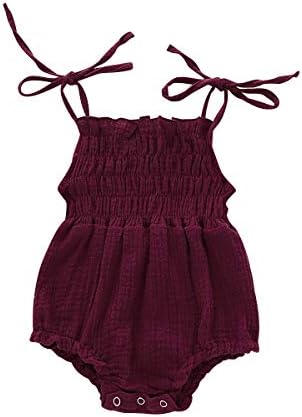 ITFABS Bebek Kız Pamuk Romper Bodysuit Giyim Ruffles Backless Katı Romper Tulum Tek Parça Sunsuit Yaz Kıyafeti