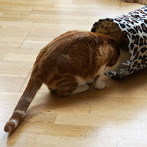 XXDYF 3 Yollu kedi tüneli Leopar Baskı, kedi Tüneli Oyuncak Katlanabilir Asılı Top Interaktif Tavşan Tüneli-Kapalı / Açık
