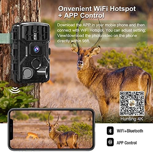 Takip kamerası WiFi 4 K, EZETAI 30MP Bluetooth Oyun Kamera ile Gece Görüş Hareket Aktif Su Geçirmez Avcılık Kamera için Yaban