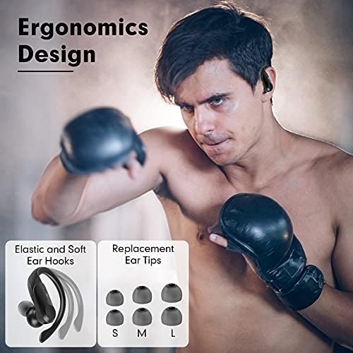 Spor Kablosuz Kulaklıklar, Hadisala Bluetooth 5.1 Kulak-Kanca mikrofonlu kulaklıklar Derin Bas, IPX7 Su Geçirmez Gürültü Azaltma