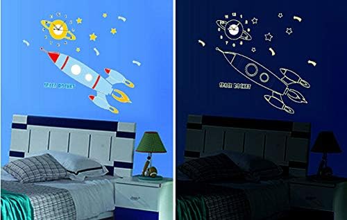 Muhteşem d & eacute; kor-Gerçek Duvar Saati Çıkartması Yıldız Uzay Gemisi Roket Çocuklar ve Kreş Odası için Sanat Prim Vinil