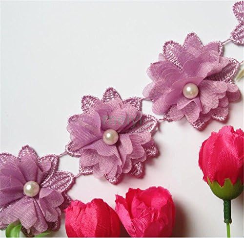 1 Yard 3D Çiçek Inci Dantel Kenar Trim Şerit 5 cm Genişlik Vintage Stil Mor Kenar Abartı Kumaş Işlemeli Aplike Dikiş Zanaat Gelinlik