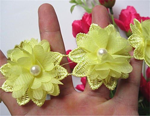 1 Yard 3D Çiçek Inci Dantel Kenar Trim Şerit 5 cm Genişlik Vintage Stil Sarı Kenar Abartı Kumaş Işlemeli Aplike Dikiş Zanaat