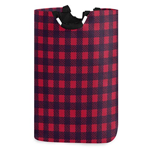 OREZİ Siyah Kırmızı Geometrik Ekose Çamaşır Sepeti, su Geçirmez ve Katlanabilir çamaşır torbası Kolları ile Bebek Kreş Üniversite