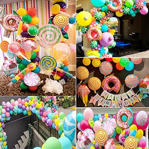 Çörek Doğum Günü Süslemeleri Kızlar için, Candyland Parti Kaynağı Dekorları 54 PCS Pastel Balon Çelenk Kiti ile Kullanımlık Dondurma