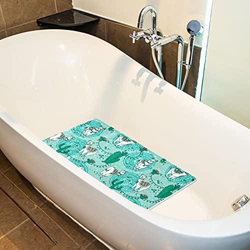 Yeşil Alpaka Kaktüs Sevimli Karikatür Lama Banyo Duş Mat Küvet Çocuk Mat (14.7x26. 9 in) Vantuz ve Drenaj Delikleri ile Banyo