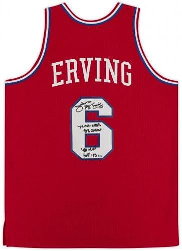 Julius Erving Philadelpha 76ers İmzalı Kırmızı 1976 Mitchell & Ness Replica Forması Birden Fazla Yazıtlı - 6 İmzalı NBA Formalarının