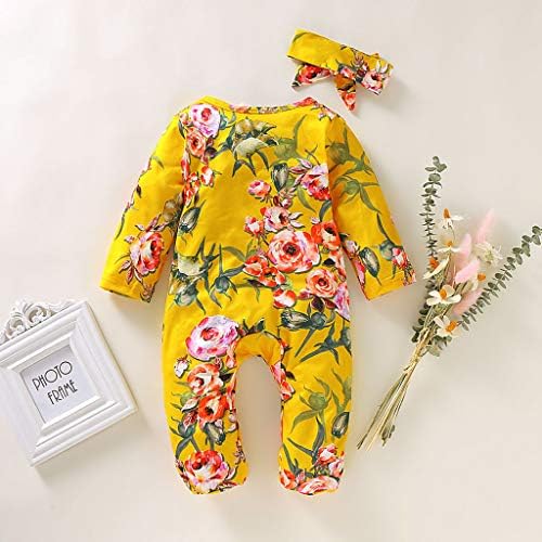 WOCACHİ Unisex Bebek Ayaklı Uyuyan, Yenidoğan Kız Erkek Çiçek Pleats Düğme Pijama Romper Kafa Bandı ile 2 adet Kıyafetler