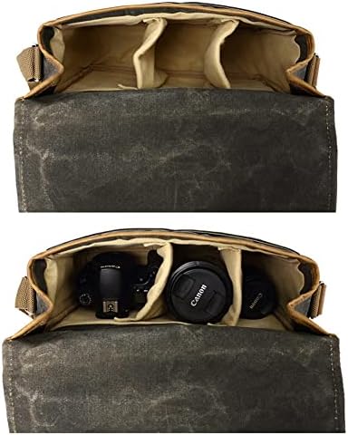 Kamera Çantası, SLR DSLR Su Geçirmez Tuval Kamera Çantası, Kadınlar ve Erkekler için Vintage Yastıklı Omuz Çantası (Ordu Yeşil)