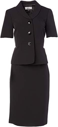 Le Takım Elbise kadın 3 Düğme Şal Yaka Streç Krep Skimmer Etek Takım Elbise