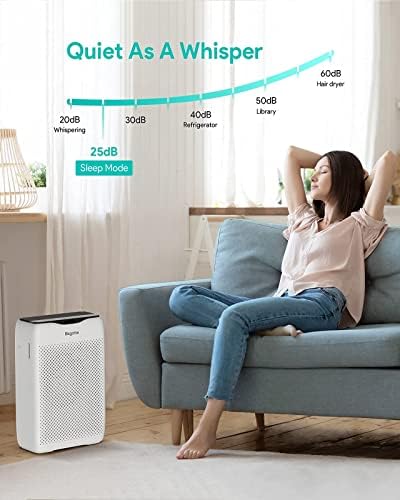 Ev için Hava Temizleyici Büyük Oda Yatak Odası, Bagotte H13 Gerçek HEPA Sessiz Hava Filtresi Temizleyici Ayarlanabilir Fan Hızı