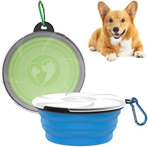 VavoPaw Katlanabilir Köpek Kase, 2-Pack Silikon Besleme Sulama Seyahat Kase için Köpek ve Kedi ile Kapaklar, taşınabilir Pet