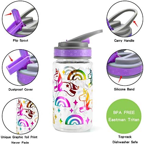 Home Tune 15oz Çocuklar Su İçme Şişesi - Tritan BPA İçermez, Geniş Ağızlı, Flip Sip Üstü, Kolay Açılır, Hafif, Sızdırmaz Su Şişesi,